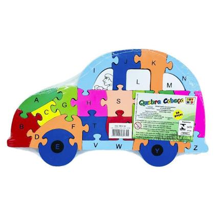 Imagem de Quebra Cabeça Infantil 3D Madeira MDF Alfabeto 26 Pçs Carro - Toy Mix
