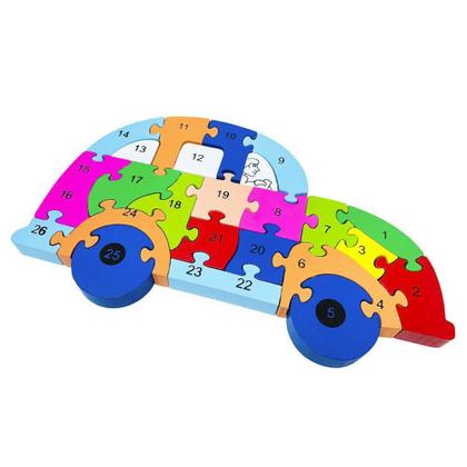 Imagem de Quebra Cabeça Infantil 3D Madeira MDF Alfabeto 26 Pçs Carro - Toy Mix