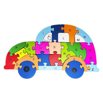 Imagem de Quebra Cabeça Infantil 3D Madeira MDF Alfabeto 26 Pçs Carro - Toy Mix