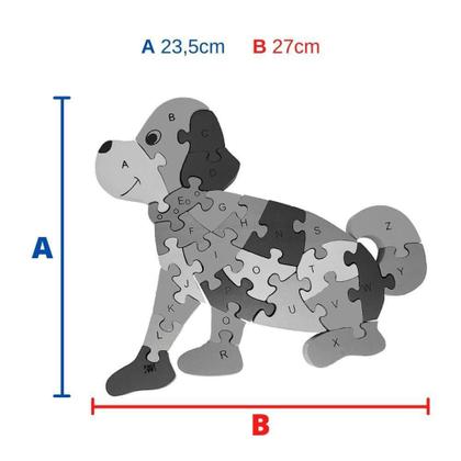 Imagem de Quebra Cabeça Infantil 3D Madeira MDF Alfabeto 26 Peças Dog - Toy Mix