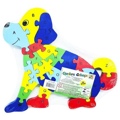 Imagem de Quebra Cabeça Infantil 3D Madeira MDF Alfabeto 26 Peças Dog - Toy Mix