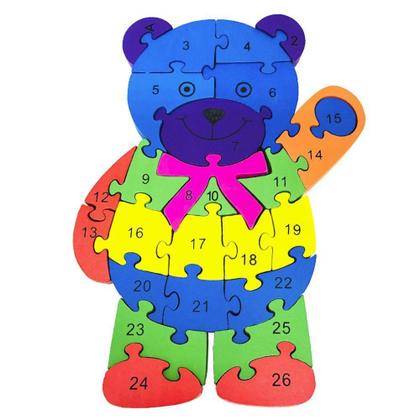 Imagem de Quebra Cabeça Infantil 3D Madeira MDF Alfabeto 26 Peças Urso - Toy Mix