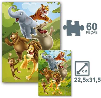 Imagem de Quebra Cabeça Infantil Animais Bichos Floresta 60 Peças