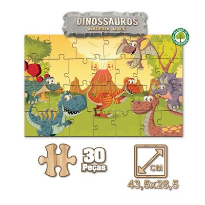 Imagem de Quebra Cabeça Infantil Dinossauros 30 Peças Grandes - Mdf