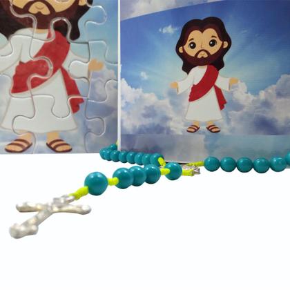 Imagem de Quebra-Cabeça Infantil Jesus Ressuscitado de  60 peças com Terço