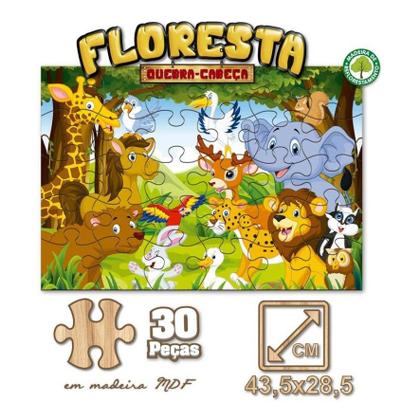 Imagem de Quebra Cabeça Infantil Madeira Mdf 30 Peças Floresta Animais