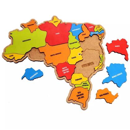 Imagem de Quebra-cabeça Infantil Mapa do Brasil 26 peças Brinquedo Educativo MDF - Maninho - 3 anos