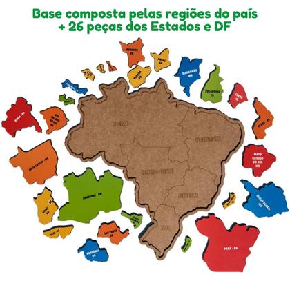 Imagem de Quebra-cabeça Infantil Mapa do Brasil 26 peças Brinquedo Educativo MDF - Maninho - 3 anos