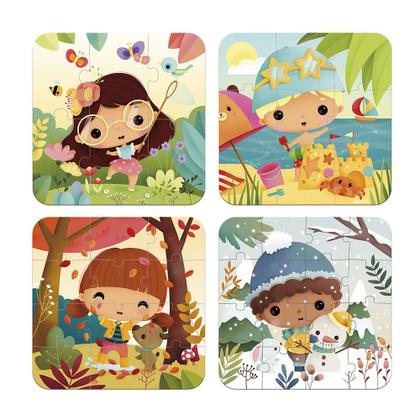 Imagem de Quebra Cabeça Infantil Progressivo 4 Estações 4 9 12 16 Peças Puzzle Educativo Janod