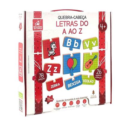 Imagem de Quebra Cabeça Letras Do A Ao Z - Brincadeira de Criança 78 Peças em Madeira Jogo Didático Pedagógico Escolar