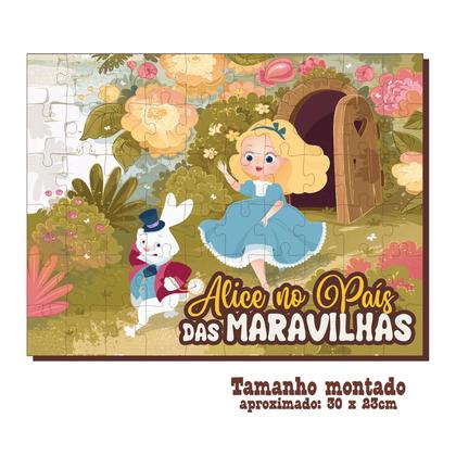 Imagem de Quebra - Cabeça Madeira Coleção Conto de Fadas Alice no País das Maravilhas 60 Peças - Aquarela