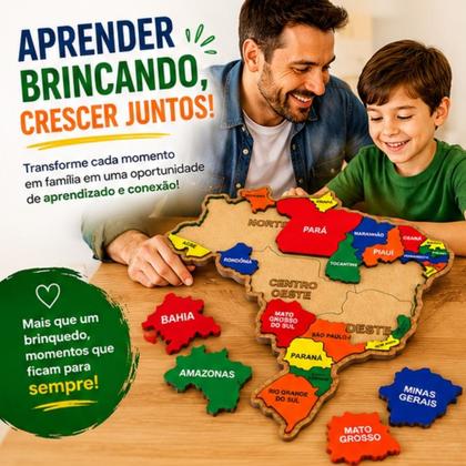 Imagem de Quebra Cabeça Mapa Do Brasil 26 Peças 30x30 cm Em Mdf Brinquedo Educativo