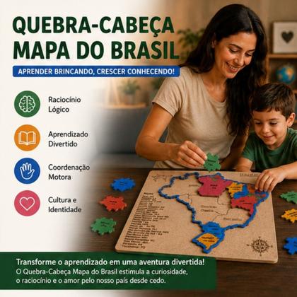 Imagem de Quebra Cabeça Mapa Do Brasil 26 peças Grande Completo Brinquedo Educativo Mdf