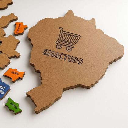 Imagem de Quebra-Cabeça Mapa do Brasil em MDF Educativo 26 Peças - Smactudo