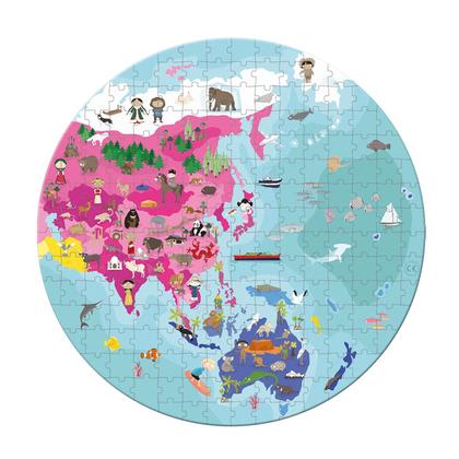 Imagem de Quebra-Cabeça Mapa Mundi Didático Dupla Face Redondo Com 208 Peças