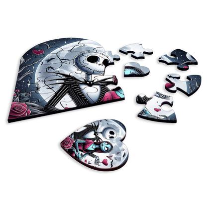 Imagem de Quebra cabeça mdf jack skellington e sally formato coraçao