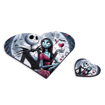 Imagem de Quebra cabeça mdf jack skellington e sally formato coraçao