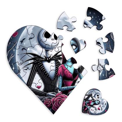 Imagem de Quebra cabeça mdf jack skellington e sally formato coraçao