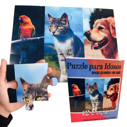 Imagem de Quebra-cabeça para idosos a partir de 70 anos com 12 peças grandes em mdf