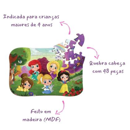 Imagem de Quebra Cabeça Princesas 48 Peças Gigantes Em Madeira Brincadeira de Criança +4 Anos