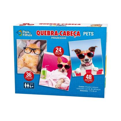 Imagem de Quebra-Cabeça Progressivo Pets Engraçados 108 Peças Puzzle Infantil Pedagógico Para Crianças 4 Anos+
