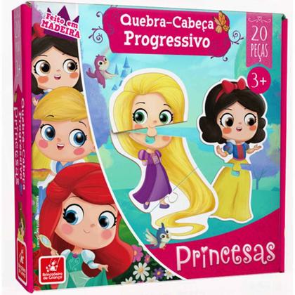 Imagem de Quebra Cabeça Progressivo Princesas 20 Peças Gigantes Em Madeira Brincadeira de Criança +3 Anos