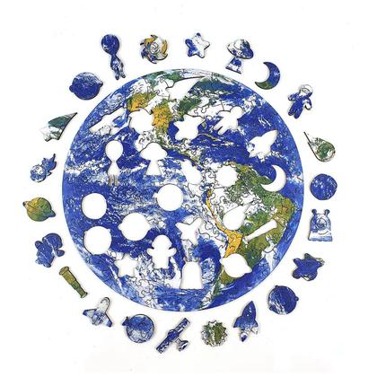 Imagem de Quebra cabeça Redondo Planeta Terra Brinquedos Educativos 7 anos MDF Puzi Puzzle Desafio Raciocínio Lógico