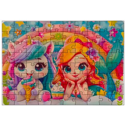 Imagem de Quebra Cabeça Reino Encantado Unicórnio Sereia 80 Peças +4 Anos Infantil Pais e Filhos