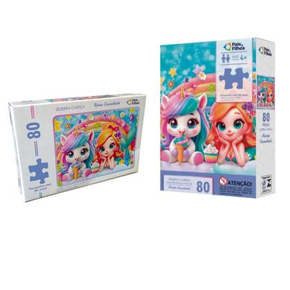 Imagem de Quebra Cabeça Reino Encantado Unicórnio Sereia 80 Peças +4 Anos Infantil Pais e Filhos