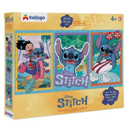 Imagem de Quebra Cabeça Stitch  3X100 com 3 Cenas 300 Peças - Xalingo