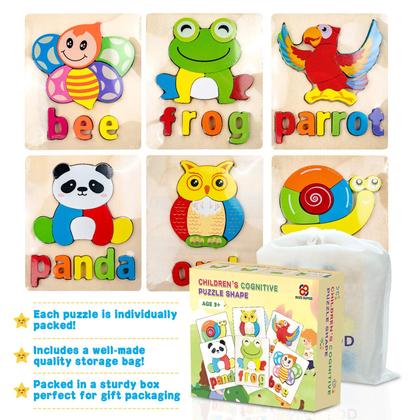 Imagem de Quebra-cabeças de madeira BOZE SUPOD para crianças de 1 a 3 anos (pacote com 6)