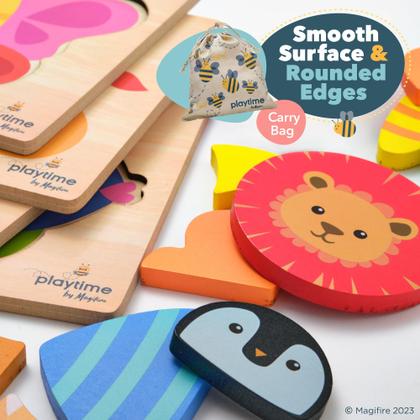 Imagem de Quebra-cabeças de madeira MAGIFIRE para crianças de 1 a 3 anos - pacote com 4 animais