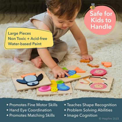 Imagem de Quebra-cabeças de madeira MAGIFIRE para crianças de 1 a 3 anos - pacote com 4 animais