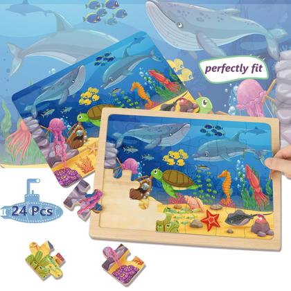 Imagem de Quebra-cabeças de madeira VIJYYZT para crianças de 3 a 5 anos, 6 pacotes com 24 peças