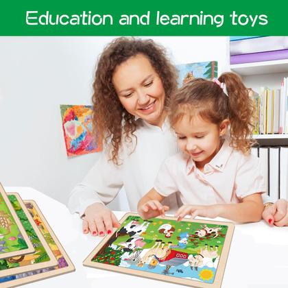 Imagem de Quebra-cabeças de madeira VIJYYZT para crianças de 3 a 5 anos, 6 pacotes com 24 peças