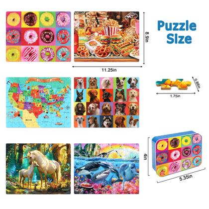 Imagem de Quebra-cabeças LELEMON para crianças de 4 a 6 anos, pacote com 6, 100 peças com caixa