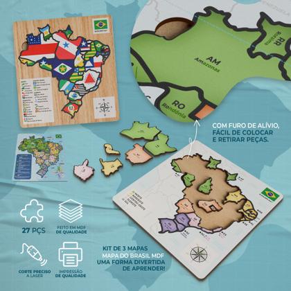 Imagem de QuebraCabeça em MDF Mapa do Brasil Mapas Temáticos para Aprender Brincando