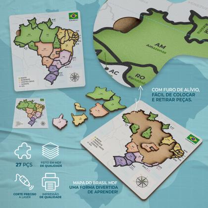 Imagem de QuebraCabeça em MDF Mapa do Brasil Mapas Temáticos para Aprender Brincando