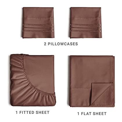 Imagem de Queen Size Sheet Set - 4 Conjunto de Peças - Lençóis de Cama de Luxo do Hotel - Extra Macio - Bolsos Profundos - Easy Fit - Respirável & Resfriamento - Sem Rugas - Confortável - Folhas de Cama de Chocolate Marrom - Queens 4 PC