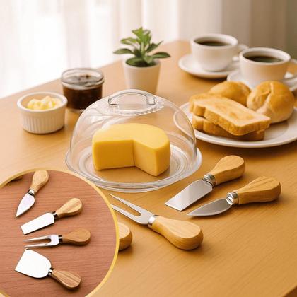 Imagem de Queijeira Cristal com Pegador Cromado e Utensilios para Queijo