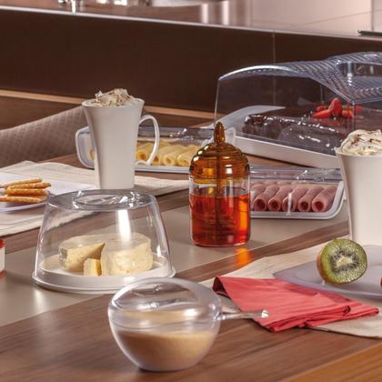 Imagem de Queijeira De Acrílico Redonda Com Tampa E Grade Interna Escorredor Porta Queijo E Frios Cozinha Gourmet Mesa Posta UZ Utilidades