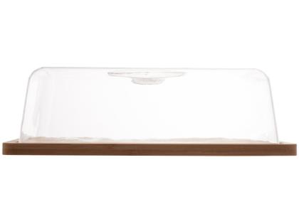 Imagem de Queijeira de Bambu com Tampa de Plástico Prato Porta Frios Retangular Lyor 24x18x7cm