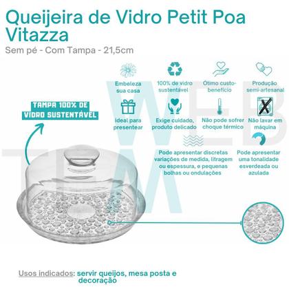 Imagem de Queijeira de Vidro Petit Poá Vitazza: Para Porta Queijo, Organização e Decoração Cozinha, Geladeira, Casa, Mesa Posta, Café da Manhã