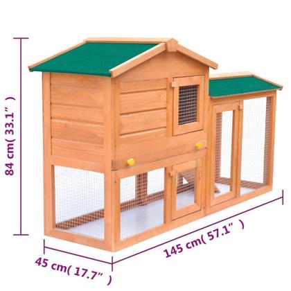 Imagem de Rabbit Hutch vidaXL Outdoor Large de 2 camadas de madeira com telhado verde
