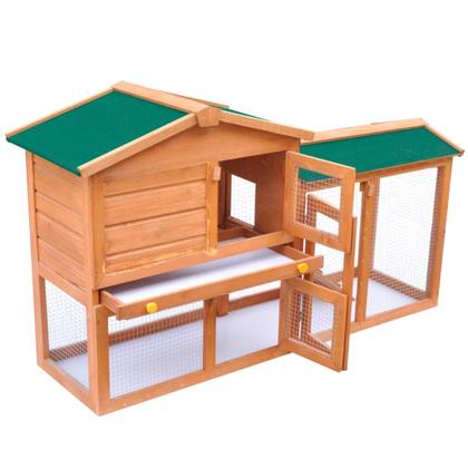 Imagem de Rabbit Hutch vidaXL Outdoor Large de 2 camadas de madeira com telhado verde