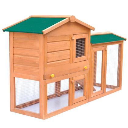 Imagem de Rabbit Hutch vidaXL Outdoor Large de 2 camadas de madeira com telhado verde