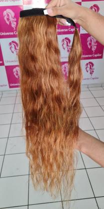 Imagem de Rabo De Cavalo Cabelo Humano Liso Ondulado Loiro Mel 65cm