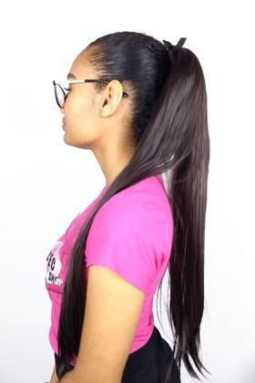 Imagem de Rabo De Cavalo Com Fita Liso Castanho Chocolate 8 Fibra.