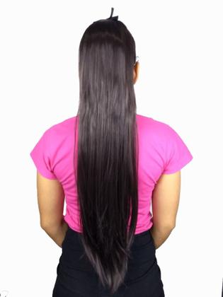 Imagem de Rabo De Cavalo Com Fita Liso Castanho Chocolate 8 Fibra.