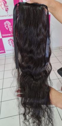 Imagem de Rabo de cavalo em fitas laterais cabelo humano liso ondulado 65cm